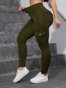 Summer Workout Women's Outdoor Utility Leggings, Utility Pockets Design Lift Butt Tight Pants, Athletic Workout Tight Pants