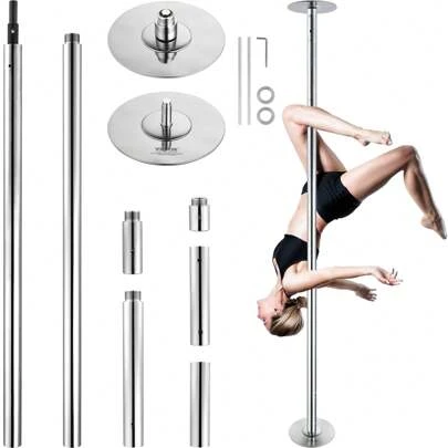 88-111in Silver Professional Dancing Pole, Spinning Static Dancing Pole Kit, Portable Removable Pole, 45mm Heavy-Duty Stainless Steel Pole, Height Adjustable Fitness Pole, For Exercise Home Club Gym, Silver
