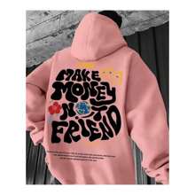 Round Neck Long Sleeve Hoodie With Phrase Print, Loose Printed Coat For Fall And Winter - Màu Hồng baby - Xem 1