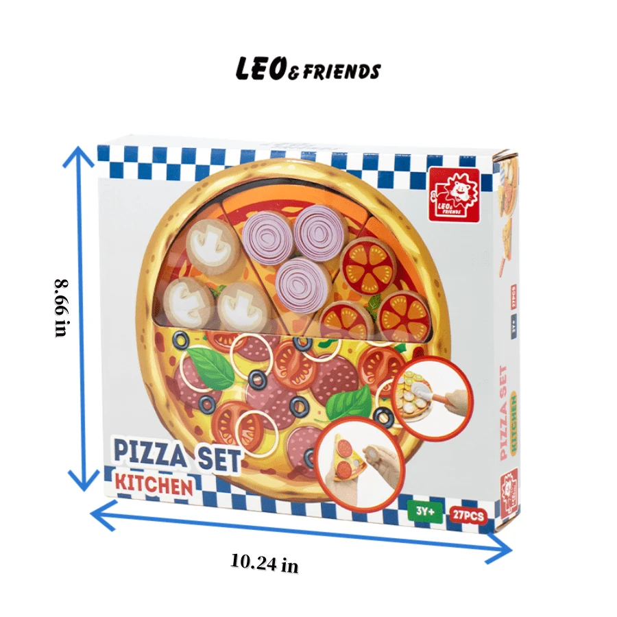 Kids Pretend Play Cutting Fruits, Vegetables And Pizza Wooden Play Food