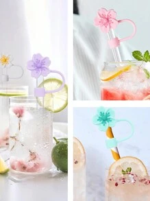 8pcs/4pcs/3pcs/1pc Silicone Crabapple Blossom Straw Caps, Reusable Straw Covers For 10mm Wide Straws, Fashion & Cute Style Straw Toppers Fits Modern Minimalist Cups