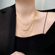 Roestvrijstalen 3-laags stapelbare ketting, unisex ins-stijl slangenbotketting nekaccessoires