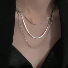 Roestvrijstalen 3-laags stapelbare ketting, unisex ins-stijl slangenbotketting nekaccessoires