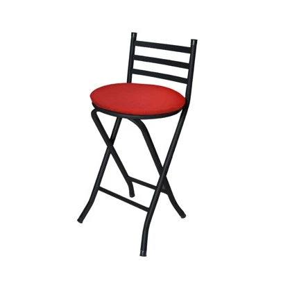 Banco Banqueta Dobrável Baixo em Aço Com Espuma e Encosto até 100 kg Cozinha Bar Festa Áera Gourmet