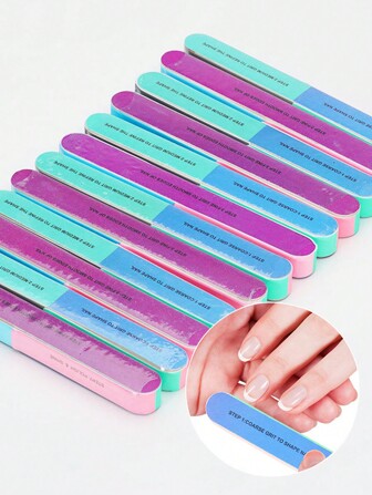 12 pièces Outils de manucure Lime à ongles colorée à sept facettes polie, lime à bord de manucure, bande de façonnage et polissage givrée pour le salon de manucure