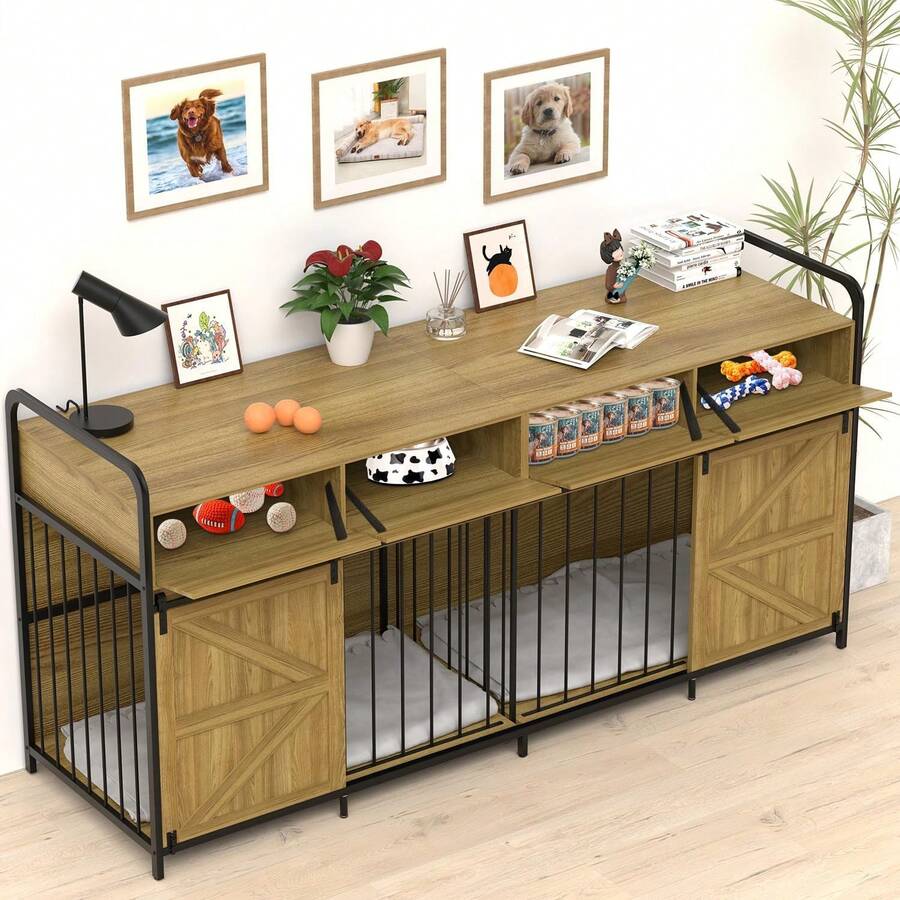 Extra Large Wooden Dog Crate Furniture Duty Cage Double Dog Kennel With