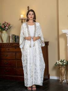 2 件套女士印花连衣裙和长袍，朴素的卡夫坦