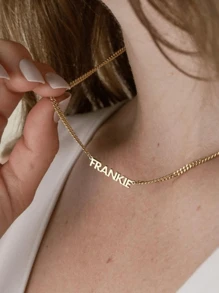 1pc Gold Gold Silver Rose Gold 18k Gold Plated Stainless Steel Necklace, Chain, Customizable Name Simple Everyday Style, Men's And Women's Necklaces, Products Include Gift Box, Children's Gift, Valentine's Day Gift, Birthday Gift, Mother's Day Gift, Daily Gift Thanksgiving Christmas (Only Support English Letter Custom) - Multicolor - View 4