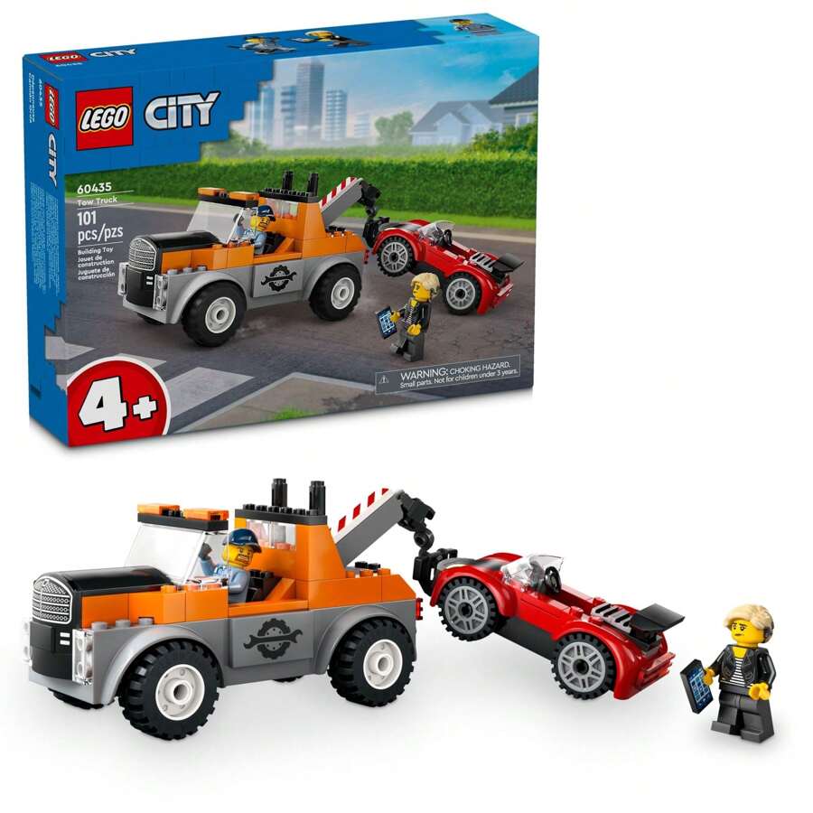 LEGO Bộ lắp ráp xe kéo và sửa chữa xe thể thao thành phố, ý tưởng quà tặng cho trẻ em với 2 nhân vật nhỏ và phụ kiện bao gồm cả ốc tai điện tử, đồ chơi xe kéo giả vờ cho bé trai và bé gái từ 4 tuổi trở lên, 60435