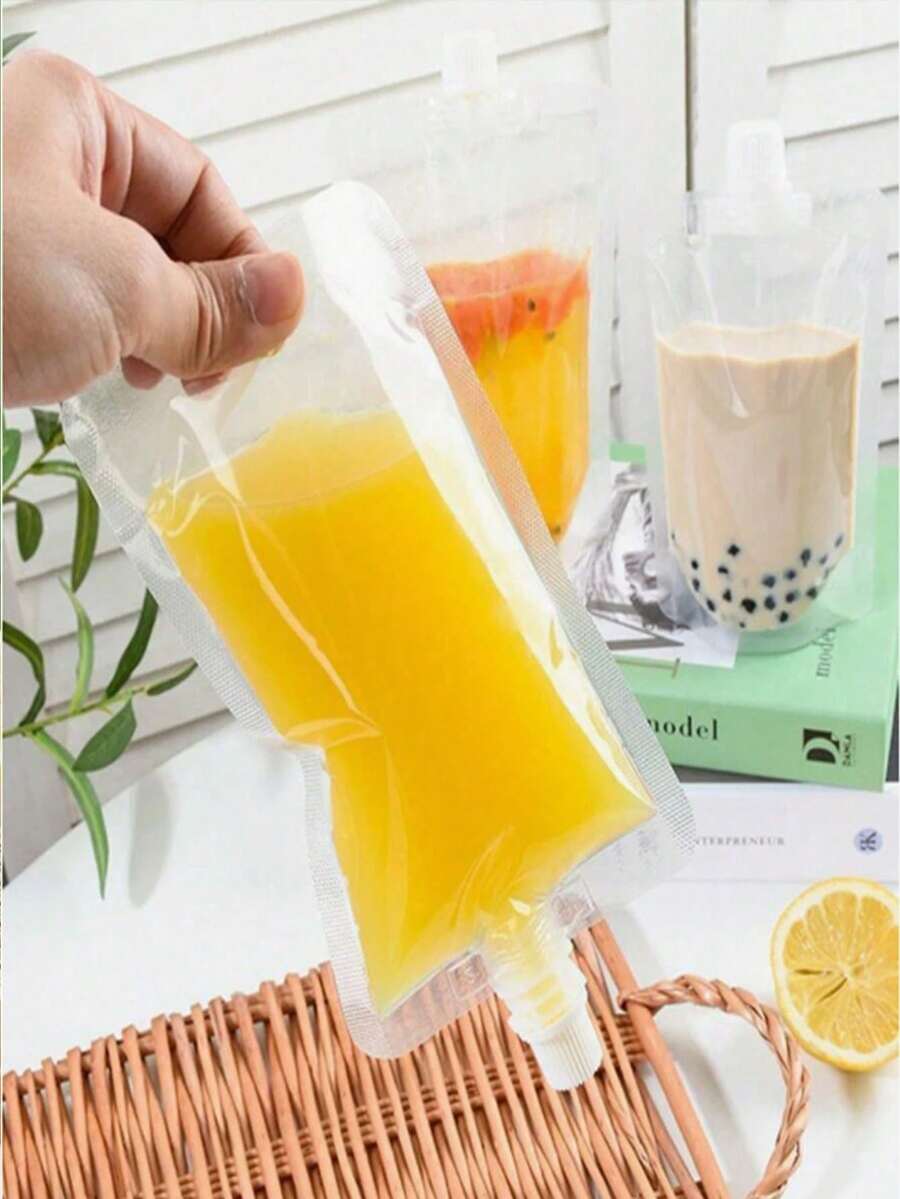 1pc Reusable Plastic Drink Bag, Water Bottle Pouch, Clear Plastic Bag