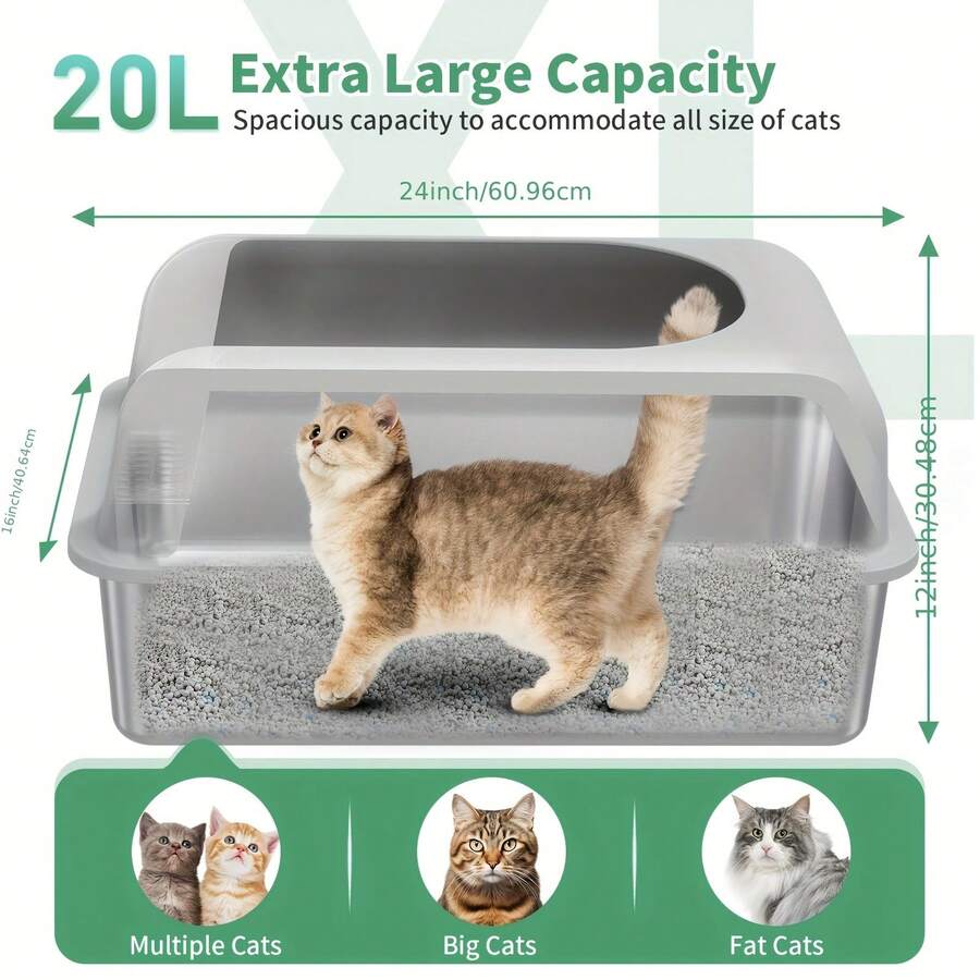 Stainless Steel 20L Enclosed Pet Cat Litter Box With Mat Litter Box For