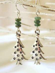 2 chiếc khuyên tai cây thông Noel bằng đá tự nhiên chạm khắc phong cách Giáng sinh thanh lịch cổ điển dành cho phụ nữ, quà tặng cho bữa tiệc ngày lễ - Nhiều màu - Xem 1