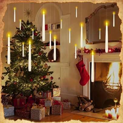 11pcs/Set Flameless Cone Floating Candles, Battery Powered Hanging LED Candles With Magic Wand Remote Control, 5.9inch LED Candles With Floating Magic Stick For Christmas Tree Decor, Party Gifts Birthday Graduation Home Decor Christmas Decorations Room Decor, Christmas Gifts