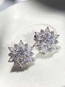 topshiny 2 Pcs Romantic Flower CZ Zirconia Big Pink Stud Earrings For Women Valentine's Day Gift Valentines - White - View 2