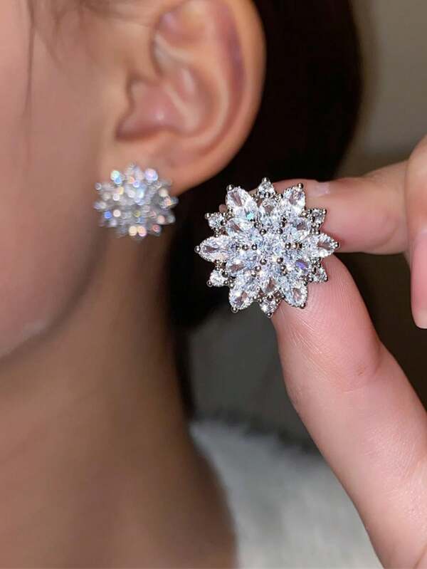 topshiny 2 pièces Boucles d'oreilles à tige avec fleurs romantiques CZ zirconium rose foncé pour femmes, cadeau de la Saint-Valentin