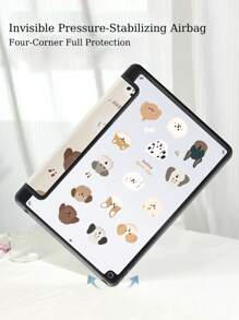 Ayotu Apple Dog 1 件可爱动物保护壳兼容 iPad 10.2 英寸 2021/2020/2019 iPad 第 9/8/7 代，兼容 iPad Pro 11 英寸 2024，带笔架，支持自动睡眠/唤醒盖，具有防摔功能 - 白色 - 查看 4