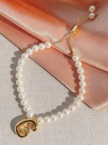 1 chiếc vòng tay nữ mạ vàng 18K sáng bóng, hạt vỏ trai giả, dây chuyền điều chỉnh hình bóng bay, quà tặng trang sức cho phụ nữ - Vàng - Xem 30