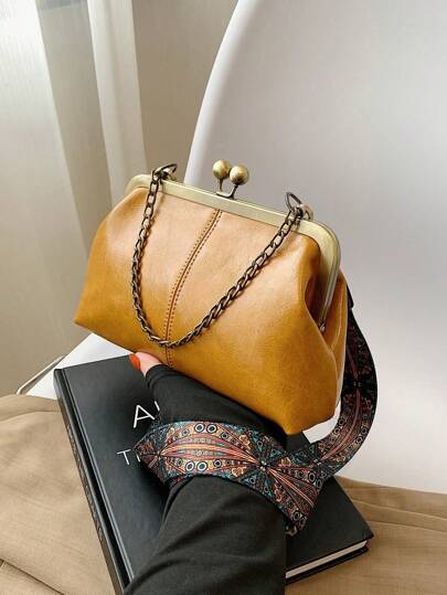 Fashion Retro Dark Yellow Shoulder Bag Crossbody Bag With Bohemian Style Bag Strap Solid Color Handbag Women Evening Bags Clutches Bag Perfect For Matching With Work, Travel, Date Shopping Mother's Day Gift Girl's Gift