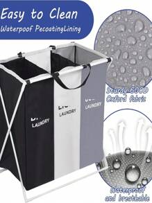 Upgrade Foldable 3-Section Laundry Hamper Basket With Sturdy Aluminum Frame For Organizing Dark, Light, And Color Clothes - Grey - View 5