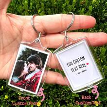 1pc Customized Acrylic Keychain With Personal Photo And Text, Couples Personalized Keychain, Photo Keyring, Valentine's Day Gift, Birthday Gift, Anniversary Gift, Couples Gift - Keychain With Pictures and Text On Different Sides - View 1