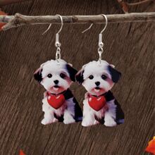 1pair Charming Black Dog Acrylic Earrings - Cute Cartoon Style, Suitable For Party, Wedding And Gift