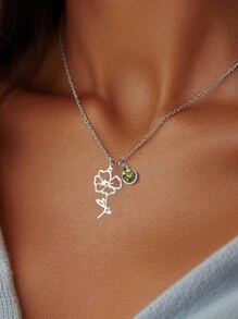 suteyi Dây chuyền đá quý sinh nhật hoa dành cho nữ Dây chuyền tháng sinh hoa bằng thép không gỉ bạc Dây chuyền sinh nhật tinh tế 1-12 Mặt dây chuyền đá quý sinh nhật Dây chuyền xích cổ Trang sức sinh nhật cá nhân Ngày lễ tình nhân - Nhiều màu - Xem 12