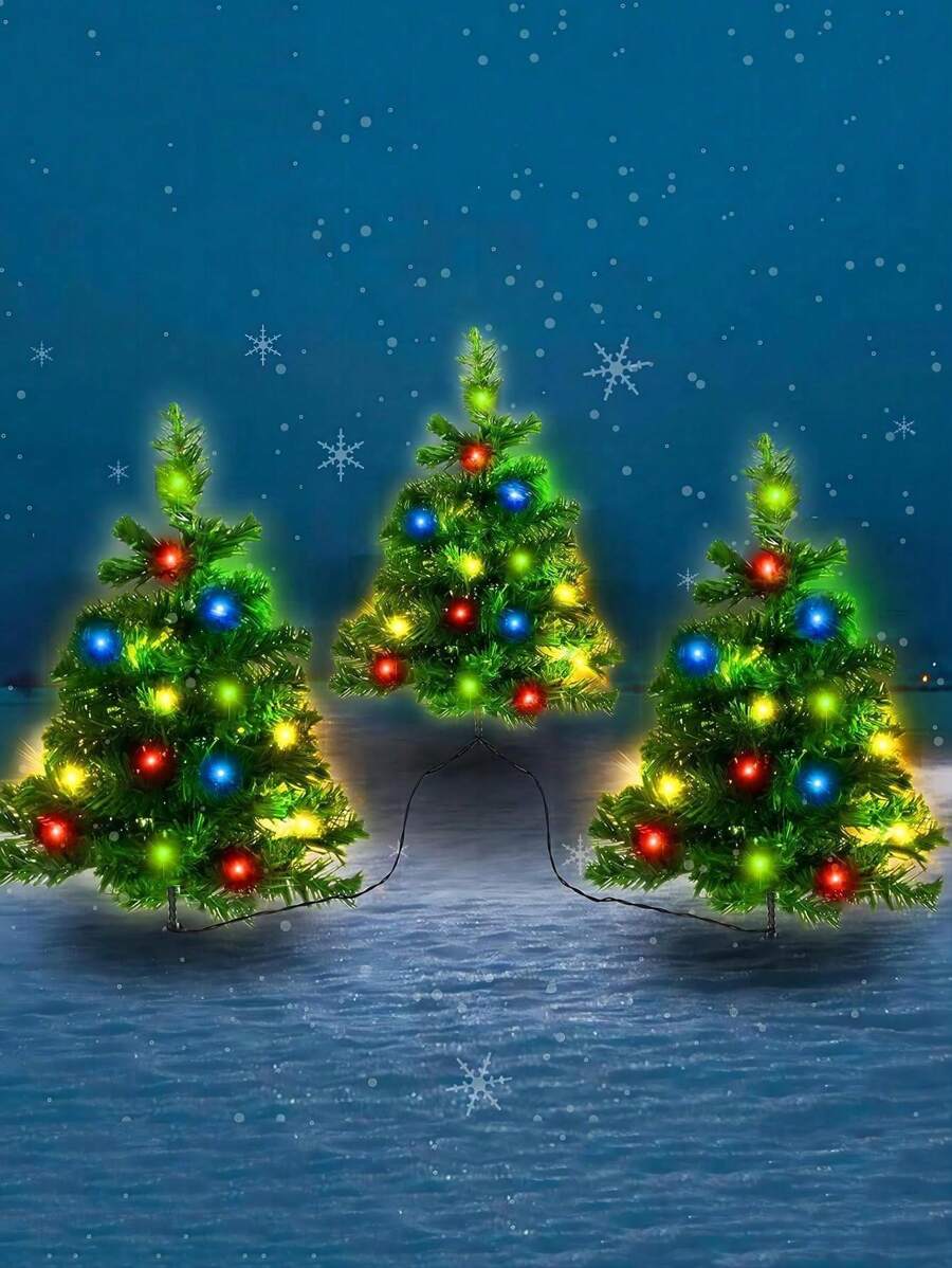 太阳能一到三圣诞树花园灯，IP65 防水太阳能圣诞树灯，用于圣诞装饰户外装饰花园庭院后院草坪公园氛围灯，圣诞感恩节多色闪烁氛围装饰灯。，圣诞装饰户外圣诞灯卧室装饰家居装饰派对装饰节日圣诞礼物感恩节圣诞树装饰饰品