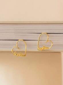 1 对复古个性化时尚经典定制名字焊接爱心耳钉，适合男女，日常、工作、约会、送礼、情人节、节日、派对（礼盒） - 彩色 - 查看 7