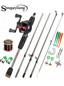 SOUGAYILANG 釣魚竿卷線器組合拋餌鑄造套裝帶釣魚線和魚餌 - 黑色 - 查看 1