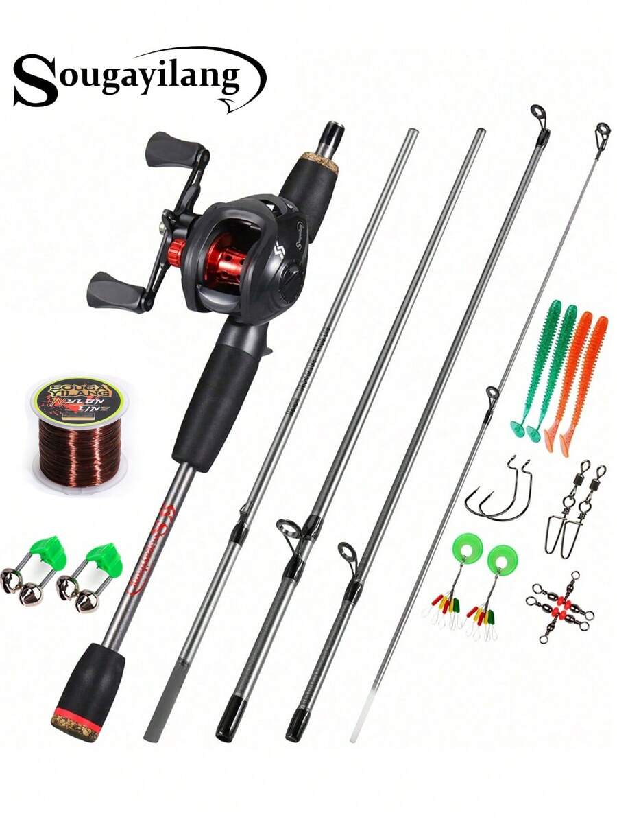 SOUGAYILANG 釣魚竿卷線器組合拋餌鑄造套裝帶釣魚線和魚餌 - 黑色 - 查看 1