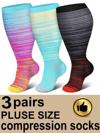 3 par plusstorlekar kopparfärgade kompressionsstrumpor för män och kvinnor, knähöga andningsbara atletiska strumpor lämpliga för löpning, cykling, fotboll, vandring, resor, höst