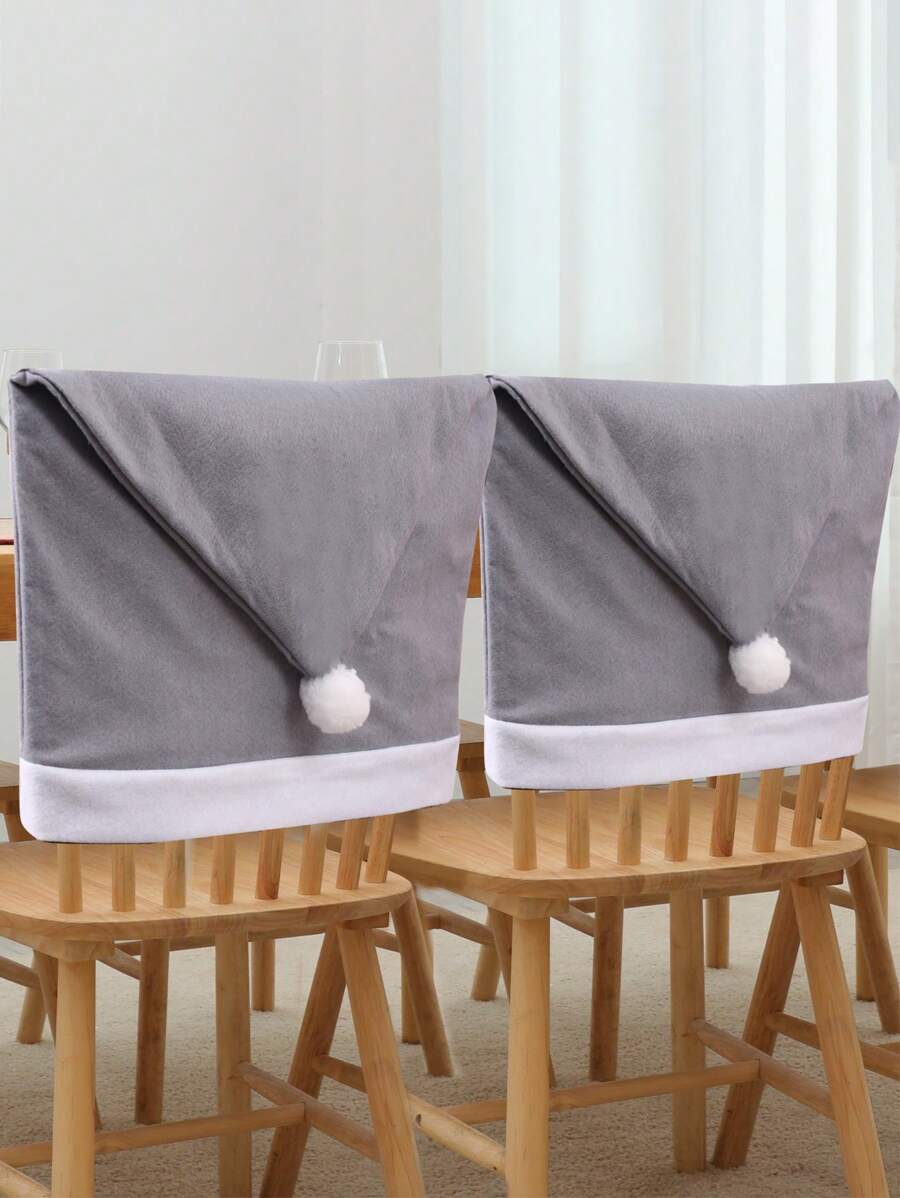 Bộ 4 vỏ bọc ghế Giáng sinh cổ điển - Mũ ông già Noel màu xám họa tiết bông tuyết, Vỏ bọc lưng ghế màu xám Giáng sinh bằng vải không dệt, Vỏ bọc ghế ăn nhà bếp bằng vải có họa tiết trang trí ngày lễ - Xám - Xem 1