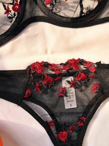 Sexy Lingerie Fancy Lace Eroticу Set Woman 2 Pieces Transparent Women's Underwear Embroidery Erotic Beautiful Bra And Panty Sets - màu đen - Xem 4