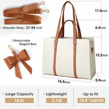 NEWHEY Túi đựng máy tính xách tay 15,6 inch dành cho nữ, Túi đựng máy tính bằng da chống nước, Cặp công sở cỡ lớn, Túi xách văn phòng chuyên nghiệp - trắng - Xem 4