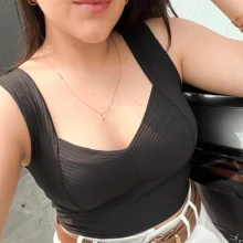 Cropped Ribbed Tank Top V-Neck Women's Summer - 玫紅色 - 查看 9