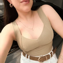 Cropped Ribbed Tank Top V-Neck Women's Summer - 玫紅色 - 查看 6