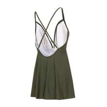 Speedo 女士时尚运动泳衣露背设计透气训练泳池紧身衣 - 綠色 - 查看 1