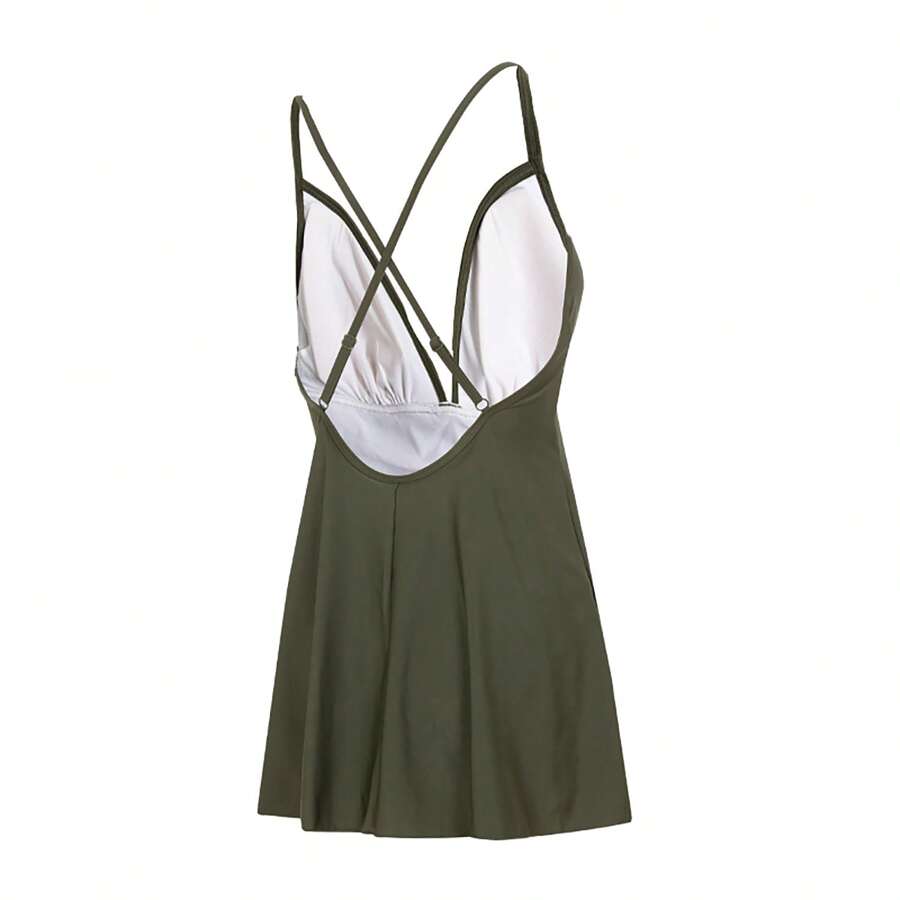 Speedo 女士时尚运动泳衣露背设计透气训练泳池紧身衣 - 綠色 - 查看 1