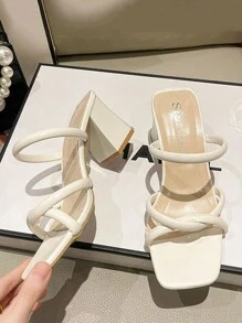 Sandalias de tacón grueso para con elegante  diseño girante con tacón grueso Zapatillas de tacón alto retro estilo hada con tacón grueso para mujer - Beis - Ver 6