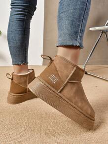 Botas de Neve para Mulheres para Uso Externo, Forro de Pele de Carneiro, Antiderrapante, Calçado Feminino com Sola Grossa, Bota Ankle com Puxador, Forrada Termicamente para Inverno