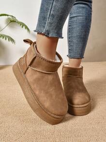 Botas de Neve para Mulheres para Uso Externo, Forro de Pele de Carneiro, Antiderrapante, Calçado Feminino com Sola Grossa, Bota Ankle com Puxador, Forrada Termicamente para Inverno