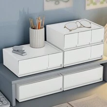 1 pieza Organizador de maquillaje para escritorio tipo cajón en color blanco, caja de almacenamiento tipo cajón, caja de joyas apilable y de combinación libre de varias capas