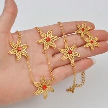 1 套非洲花项链耳环手链适合女士女孩马约特珠宝母亲情人节、妈妈、母亲节、礼物 - 彩色 - 查看 5