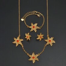 1 套非洲花项链耳环手链适合女士女孩马约特珠宝母亲情人节、妈妈、母亲节、礼物 - 彩色 - 查看 3