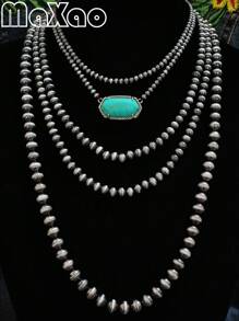 Vintage European & American Bohemian Style Turquoise Necklace For Women, Suitable For Party, Travel, Gift For Festivals & Anniversaries. Please Share Photo Review If You Like The Product.