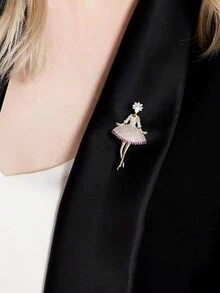 1 件装时尚公主芭蕾舞女演员胸针女士水晶别针芭蕾舞女孩珠宝配饰 - 金色 - 查看 3