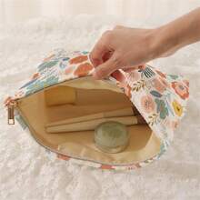 Nécessaire de veludo cotelê floral, estojo organizador de maquiagem leve com zíper, nécessaire multifuncional com estilo delicado, presente para meninas, mulheres e amigas, material escolar, compras para a volta às aulas. - Multicolorido - Ver 2