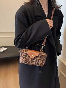 1 Stück schwarze Hirsch Muster geprägte Vintage Krokodilleder Textur Großraum PU Handtasche, Damen Schultertasche (zufälliges geprägtes Muster), Leoparden Muster Damen Geldbörse, Leoparden Muster Revival, Herbst/Winter Mode Leoparden Muster Damen Geldbörse, Neue Herbst/Winter Tiger Muster Damen Tasche - Braun - Übersicht 5