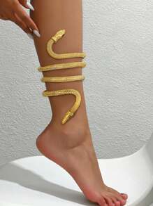 1pc Fashionable Minimalist Faux Snake Chain Leg Chain Anklet, Can Be Freely Coiled And Shaped - Gold - View 2