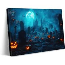 Halloween Canvas Wall Art, Spooky Castle & Halloween Pumpkin Decorations Painting Picture For Bedroom Decor Vintage Dark Academia Gothic Posters Prints For Living Room Artwork - Framed-07.9x11.9inch - View 2